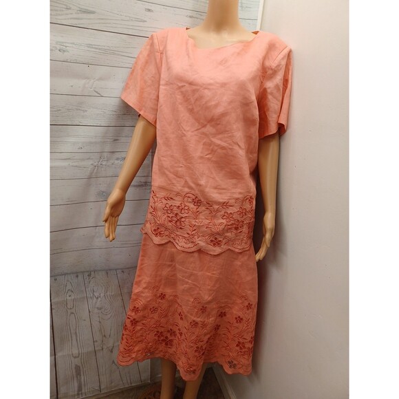 La Rea Collection 100% Linen Suit Set Skirt Top Sz XL Coral Pink - Picture 1 of 9